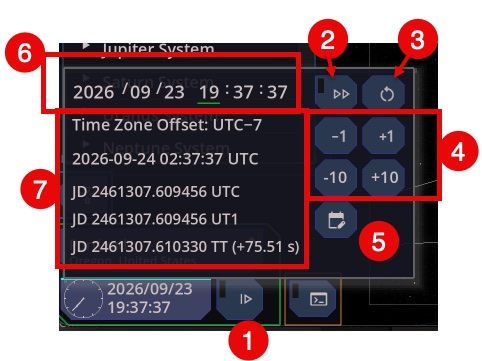 現地時刻、UTC、ユリウス日のある日時ポップアップ